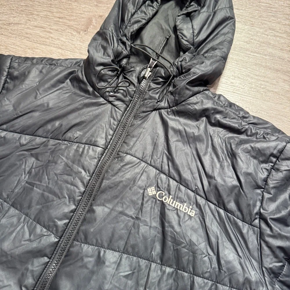 Columbia Jacket Mens L Black Nylon Omni Heat Interchange Hooded Puffer Thermal